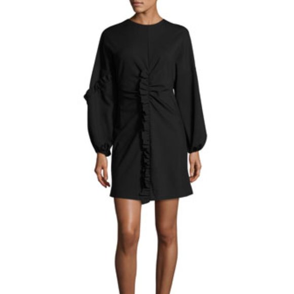 NWT TIBI Bond Ruffled Knit Mini Dress in Black Size 12 - Picture 1 of 10